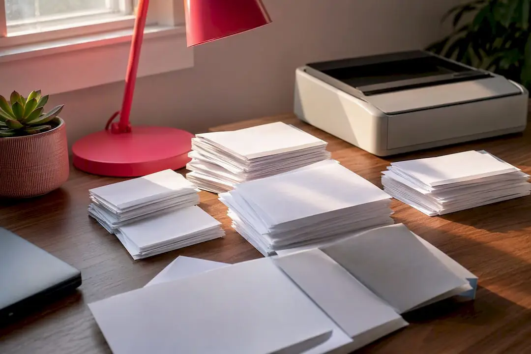 Blank invoice and receipt envelopes on desk