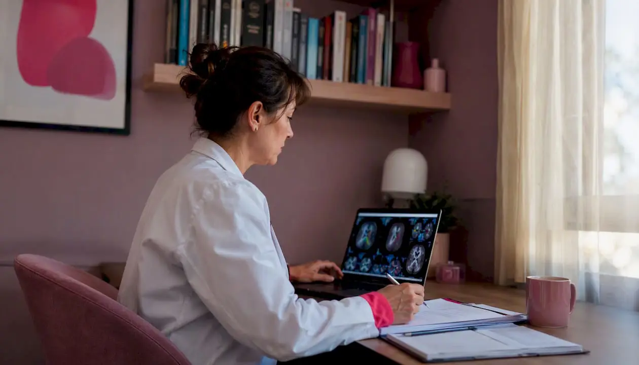 Radiologist reviewing AI-flagged medical images