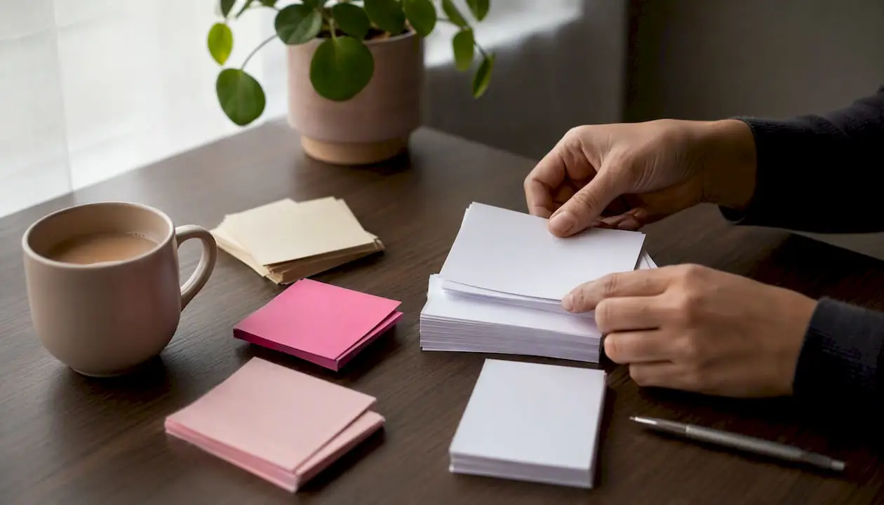 Hands organizing workflow cards