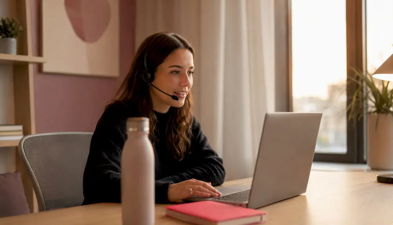 Hands adjusting support headset on desk